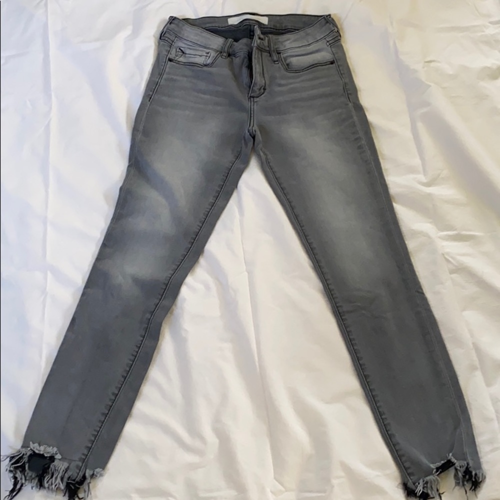 Cropped Grey Jeans With Frayed Ankles from Hidden